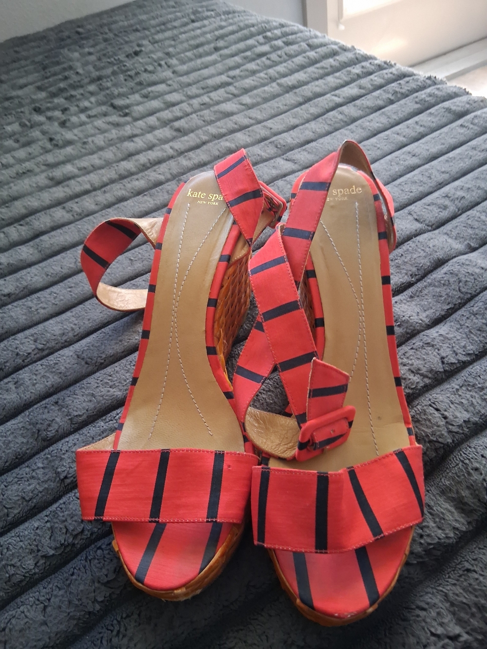 kate spade Red and Navy Striped Wedge Sandals